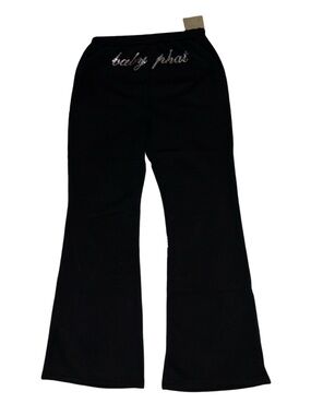 BABY PHAT BLACK BLING CLEAR RHINESTONES CAT & LOGO FLEECE FLARED SWEATPANTS NWT